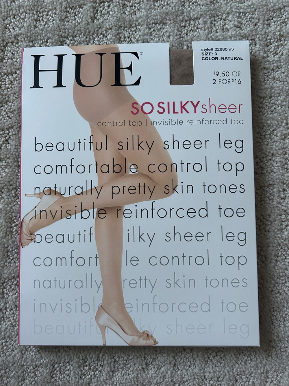 HUE So Silky Sheer Control Top Tights - Natural